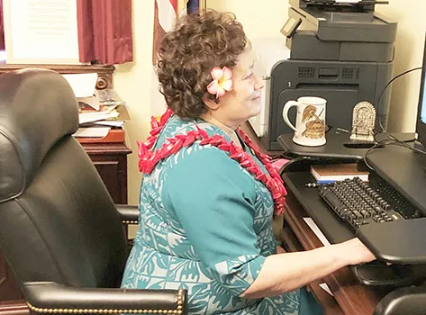 Congresswoman Uifa’atali Amata during virtual committee meeting where she testified