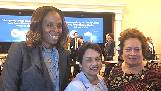 Congresswoman Amata with Congresswoman Plaskett of USVI (left) and Governor Leon Guerrero of Guam (center)