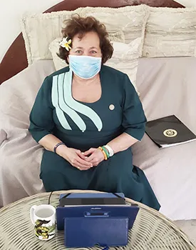 Congresswoman Aumua Amata with cloth face mask