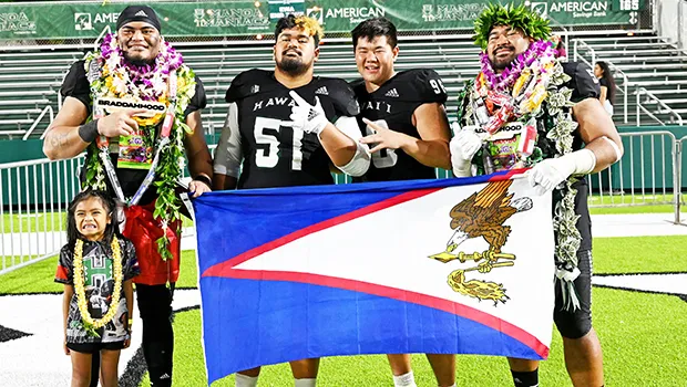 Vaitogi's John Tuitupou, his daughter Tifa, Aua's Maurice Ta'ala, teamate Andrew Choi, and Aua's Blessman Ta'ala 