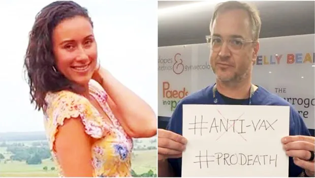 Anti-vaxxer Taylor Winterstein (l) and Dr Brad Robinson (r)