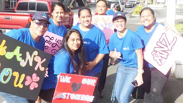 Employees of ANZ during a good bye wave