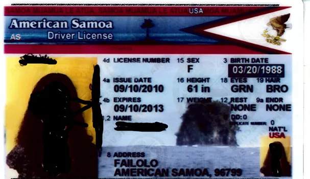 Sample American Samoa driver's license