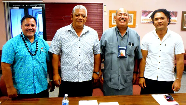 ASCC-ACNR/Land Grant director Aufa’i Apulu Ropeti Areta (2nd right) welcomed visitors from the Independent State of Samoa’s environmental ministries, who came to learn firsthand about the invasive little fire ant, which has yet to reach Samoa.  Pictured with Aufa'i are Samoa Ministry of Agriculture and Fisheries ACEO Lupeomanu Pelenato Fonoti; Ministry of Natural Resources and Environment CEO Tofa Ulu Bismarck Crawley Areta; and Ministry of Natural Resources and Environment ACEO Seumaloisalafai Afele Faiila