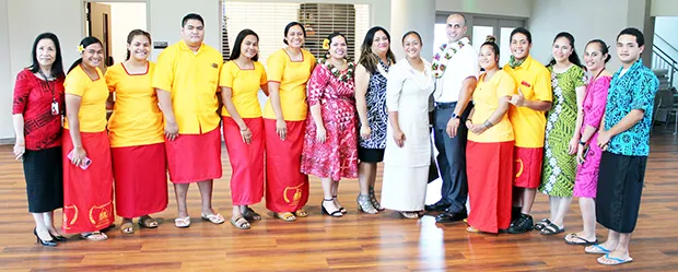 Dean of Student Services Dr. Emilia Le’i (far left) and SGA members joined community panelists (beginning 6th right) Adney Reid, So’onafai Seloti, Alvina Savali and Lornalei Meredith
