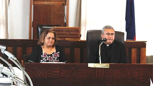 ASCC president Dr. Rosevonne Pato and Board of Higher Education vice chair, Monsignor Viane Etuale
