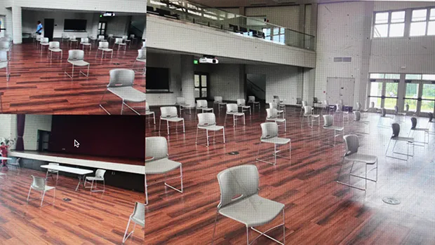 ASCC auditorium showing chairs set up for social distancing