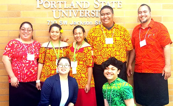 ASCC-ACNR faculity member Pauline McFall, current ASCC students Sherlean Amato, Chloe Tuaua, and Darius Shimasaki-Vaofanua, and ASCC faculty member Derek Helsham.