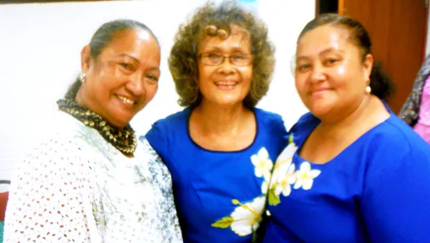  Dr. Faofua Faatoafe (center) relaxes with Business Ambassadors of ASCC (BAOA) President Mayanne Faatau (right) and special guest Leiua Aiono Frost of Samoa News