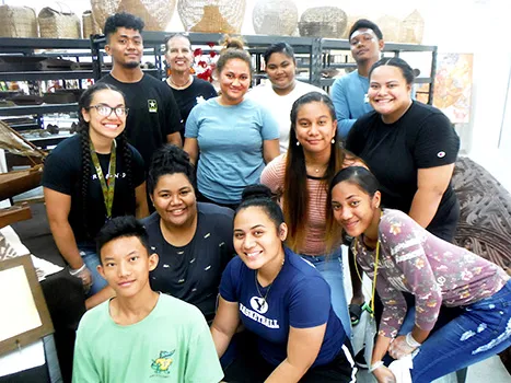 Students from ASCC Fine Arts classes with artist Regina Meredith-Fitiao (back row) 