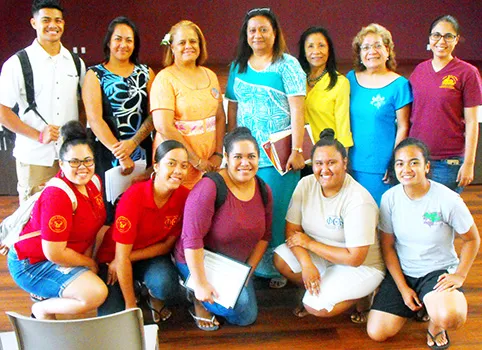ASCC President Dr. Rosevonne Makaiwi-Pato and ASCC administrators, staff and students welcome representatives from the DOE Scholarship Office Moira Maiava and Ane Tofili-Matagi