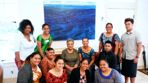 First Lady Cynthia Moliga (center, seated) last week hosted ASCC students from the class ART 160 - Design Fundamentals, taught by artist Regina Meredith (seated next to the First Lady).