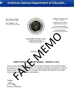 Fake memo posted on AS-DOE facebook