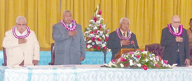 [l-r] Senate President Tuaolo Manaia Fruean, Gov. Lemanu Peleti Palepoi Sialega Mauga, House Speaker Savali Talavou Ale and Chief Justice Michael Kruse