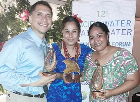 (l-r) Manager of the ASPA Environmental Services Division William Spitzenberg, with Matamua Katrina Mariner and Helen Pulou