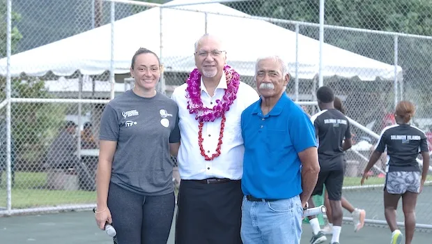 (Center) Governor Pulaali’i N. Pula with (left) the American Samoa Tennis Association (ASTA) President Florence Wasko and (right) Head Coach Taimalelagi Dave Godinet 