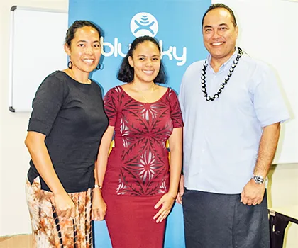 [l-r] Christinna Lutu Sanchez and her daughter, Karlinna S. Lutu Sanchez, along with Bluesky Pacific Group chief executive officer Toleafoa Tiafau Douglas Creevey. 