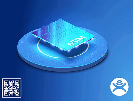 eSIM graphic and Bluesky logo