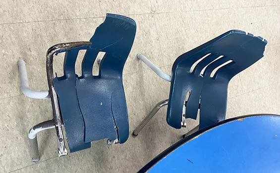 Broken chairs in Tafuna Elementary classroom
