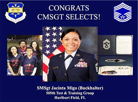 Photos of U.S. Air Force Senior Master Sergeant Jacinta Migo Buckhalter and family members