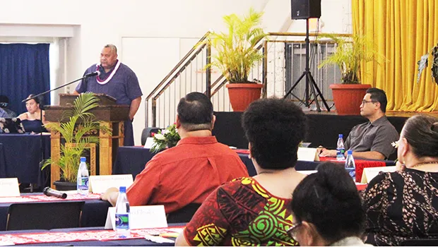 Gov. Lemanu P. S Mauga (at podium)