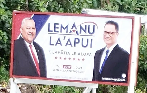Billboard advertising the Lemanu / Laapui team