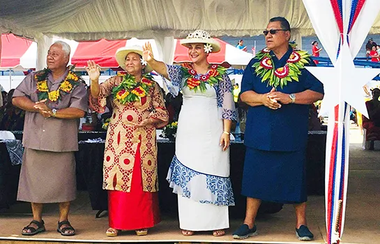 [l-r] Candidate for lieutenant governor, Sen. Fai’ivae Iuli Godinet, and his wife Ilaisa; and Mrs. Betty Gaoteote Tofau, and her husband, Senate President Gaoteote Palaie Tofau (candidate for governor) 