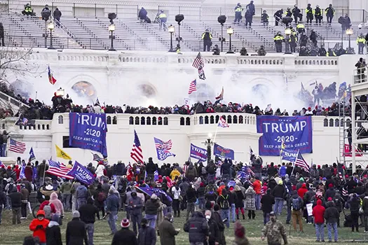 Rioters breaking into U.S. Capitol on Jan. 6, 2021.