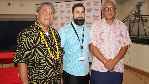 [-r] American Samoa Census Office Manager Meleisea Vai Filiga; US Census Bureau’s 2020 Census Advisor to American Samoa, Jason Kopp; and Commerce director Fuiavailiili Keniseli Lafaele