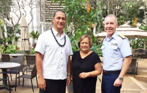 Chairman Taotasi Archie Soliai; Council executive director Kitty Simonds; and Rear Admiral Kevin Lunday, commander of the Honolulu-based 14th District of the US Coast Guard