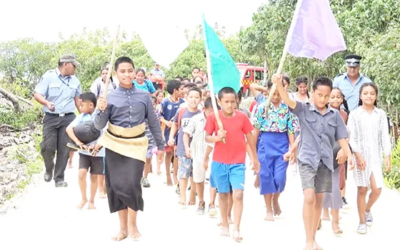 A tsunami drill at a school in Tonga where