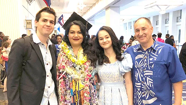 American Samoa native, Christina Regina Maiava Schaff (second from left), pictured with her husband, Kevin Schaff (far right) and the couple’s two children following her graduation Wednesday from American Military University (AMU) in Washington D.C. where she received a Bachelor of Religion.