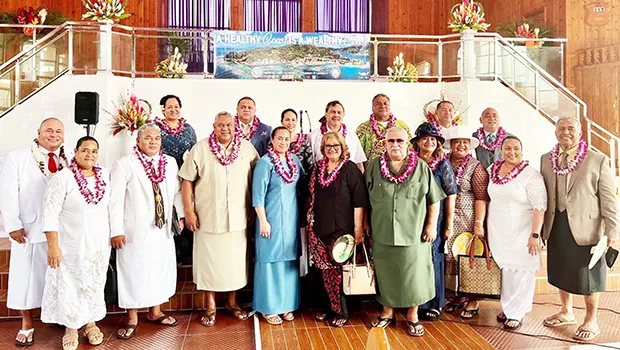 Gov. Lemanu Peleti Mauga, and First Lady Ella with others at church service