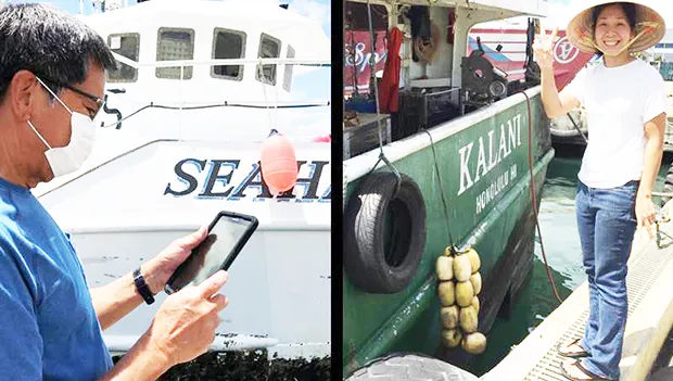 A NMFS scientist (left) and Kim-Dung Nguyen (right) 