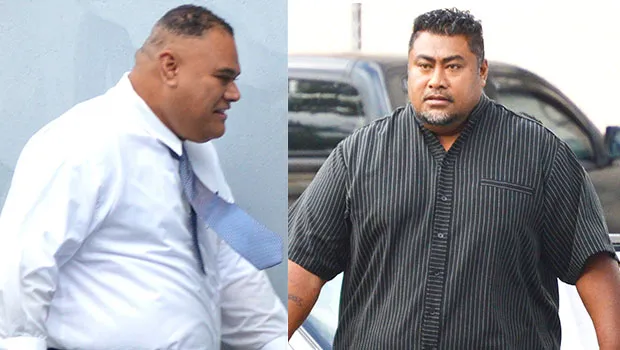 Watch Commander, Mosese Lomu with a big smile on his face (left) and Police Officer, Toloa Koonwaiyou (right) 