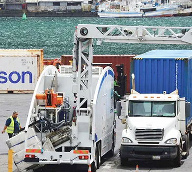 Container at port beside the scanner