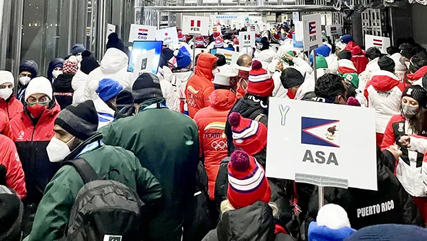 Olympic participants gathering for opening ceremony