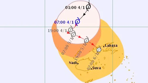 Cyclone Mona track near Fiji