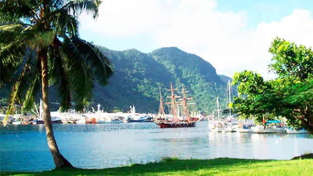 A sailing ship in the harbor at Pago Pago, American Samoa, in 2012. 