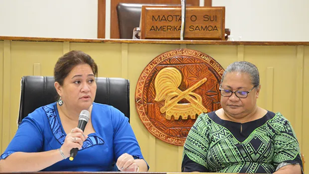 President of the Development Bank of American Samoa (DBAS), Ruth Matagi-Faatili and DBAS Loan Manager, Faaeteete Sio