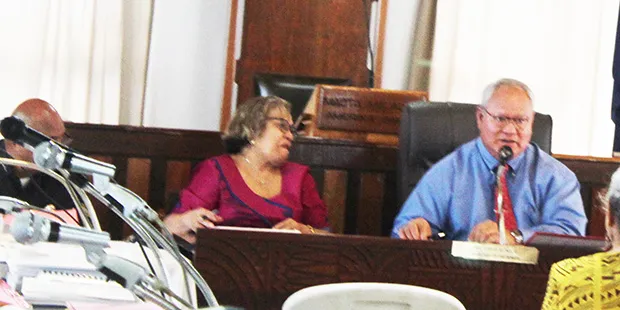 Police Commissioner Le’i Sonny Thompson (right) and two other Public Safety officials 