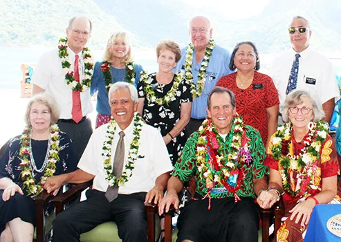 [front row l-r]  The Church of Jesus Christ of Latter Saints, Sister Peggy Ann Haleck and her husband Elder Vince Haleck, along with  Elder Dr. John Edwards — a US Certified Orthopedic Surgeon — and his wife, Sister Rebecca Edwards, a Licensed Social Worker