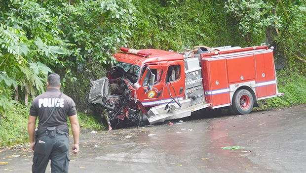 Firetruck that crashed on Afono road.