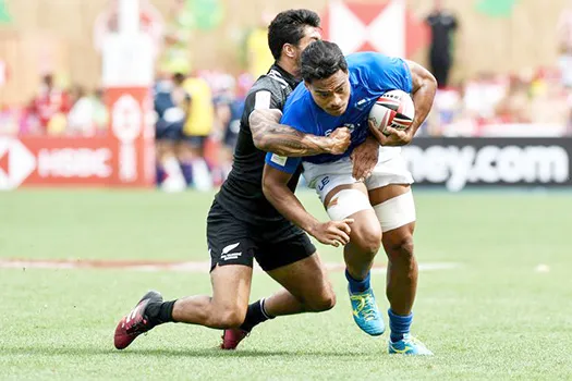  Gordon Langkilde is tackled during a World Series match against New Zealand.