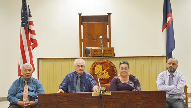 [from l-r] Faoa Aitofele Sunia (Election Office attorney); Chief Election Officer, Dr. Sialofi Uiagalelei; Attorney General, Mitzie Jessop Taase and counsel for the Legislature, Nathaniel Savali
