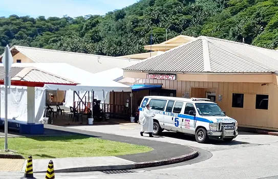Waiting area for ER treatment with ambulance in front