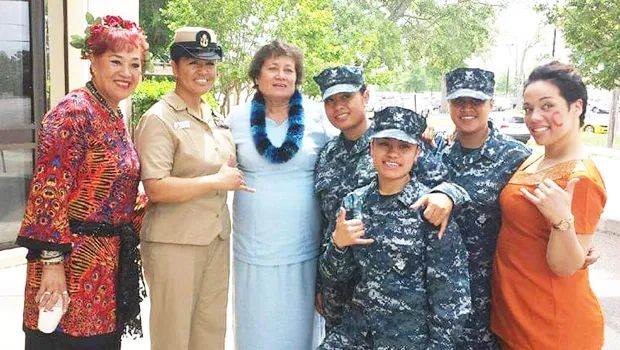 Amata with several Samoan Navy personnel, including (far left) Lolo Rosemary Chamberlain.