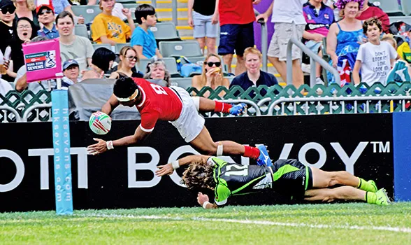 Tonga 7s Fine Inisi makes a crowd pleasing dive 
