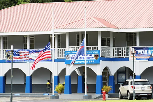 Flags at half staff in front to DPS main station
