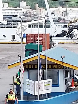 Flags flying at half staff at Port